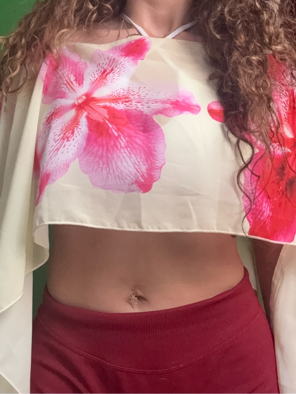 Floral Crop Cape Top in Cream with Pink Blooms - Picture 4 of 4